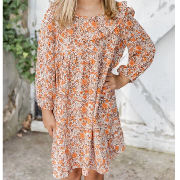 PINK LILY PUT ON A SHOW KIDS 2T ORANGE FLORAL MIDI DRESS - Picture 2 of 3